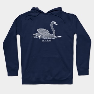 Mute Swan with Common and Latin Names - hand drawn bird design on navy blue Hoodie